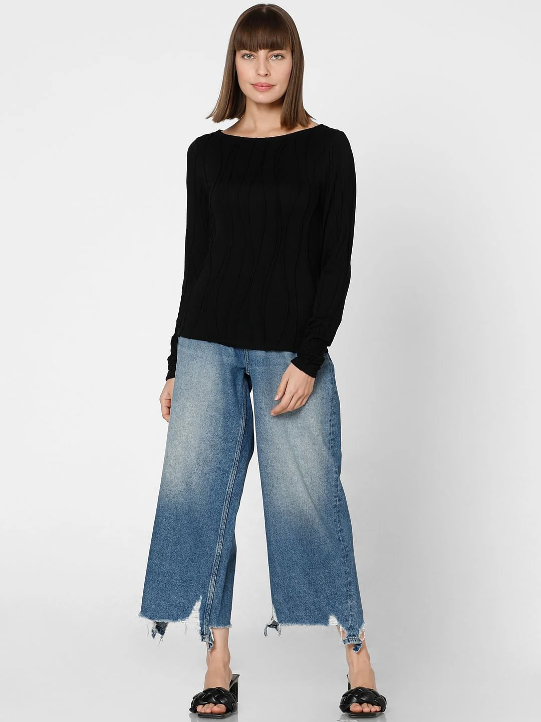 Black Textured Boatneck Top - Image 5