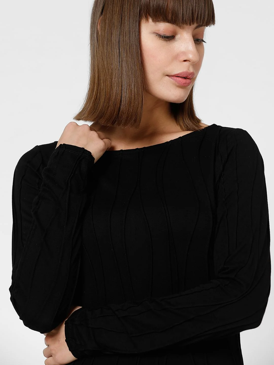 Black Textured Boatneck Top - Image 6