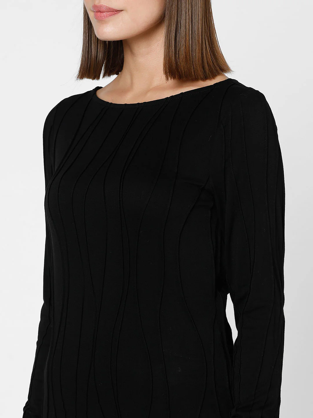 Black Textured Boatneck Top - Image 8