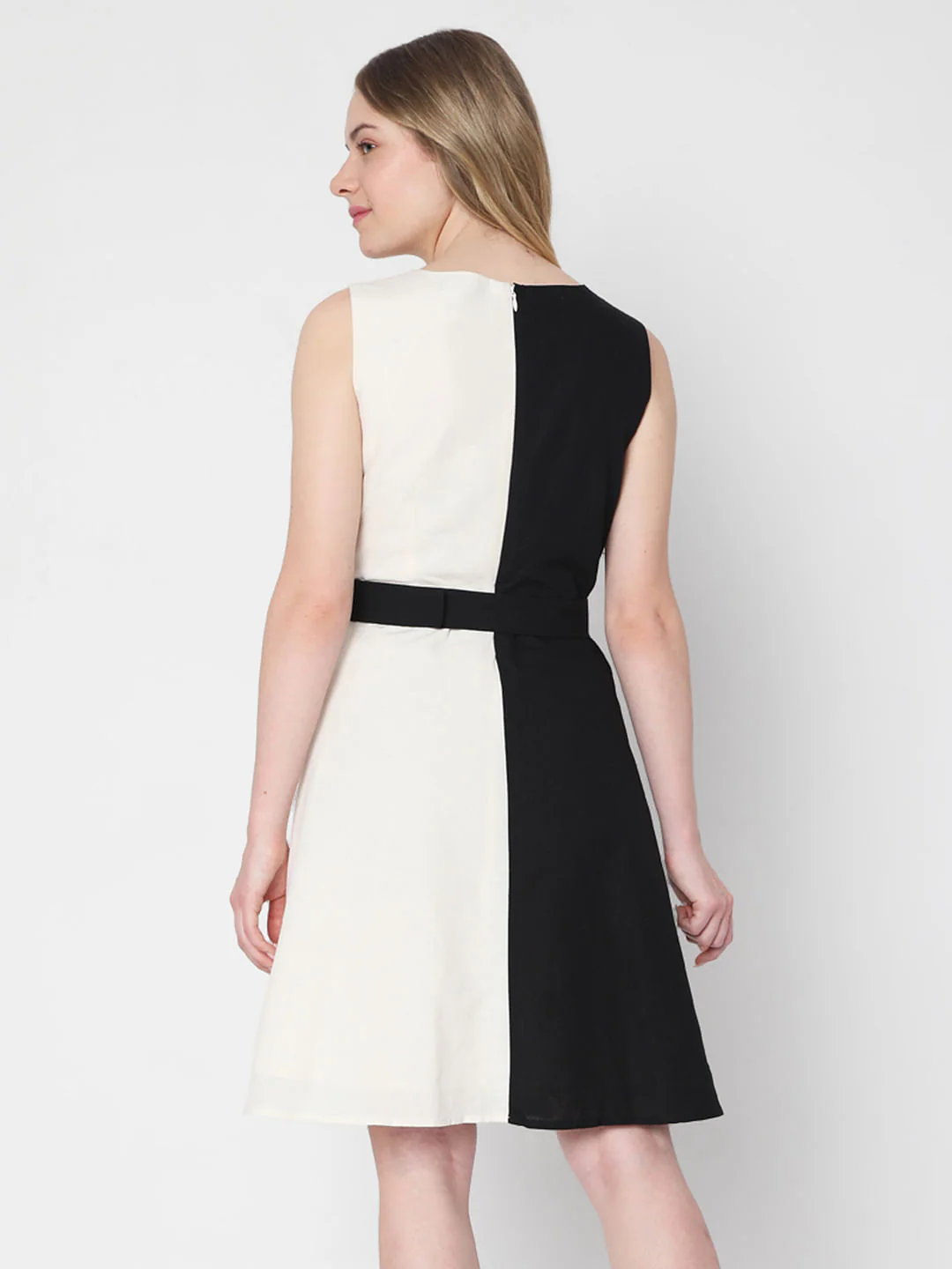 White Colourblocked Fit & Flare Dress - Image 4