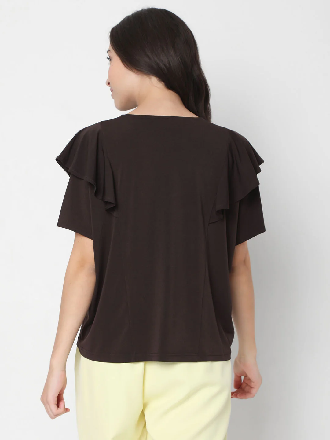 Brown Ruffle Sleeves Plain Top - Image 4