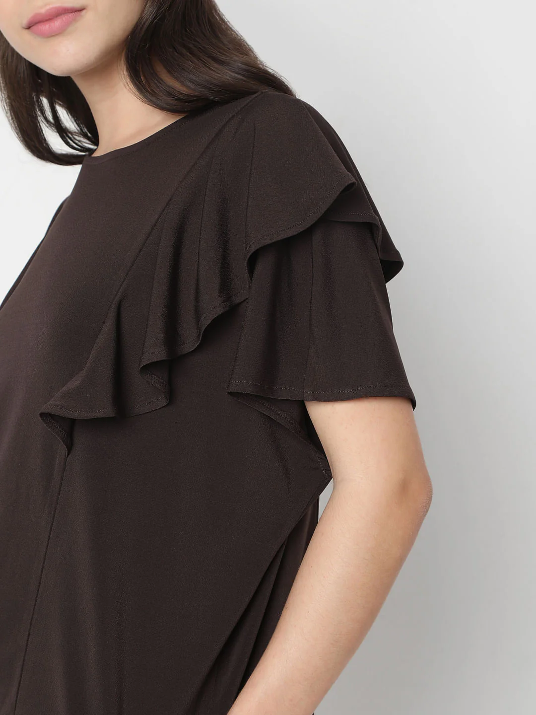 Brown Ruffle Sleeves Plain Top - Image 6