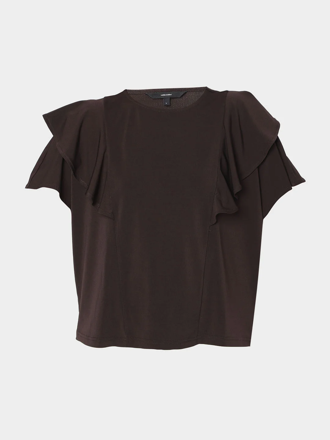 Brown Ruffle Sleeves Plain Top - Image 7