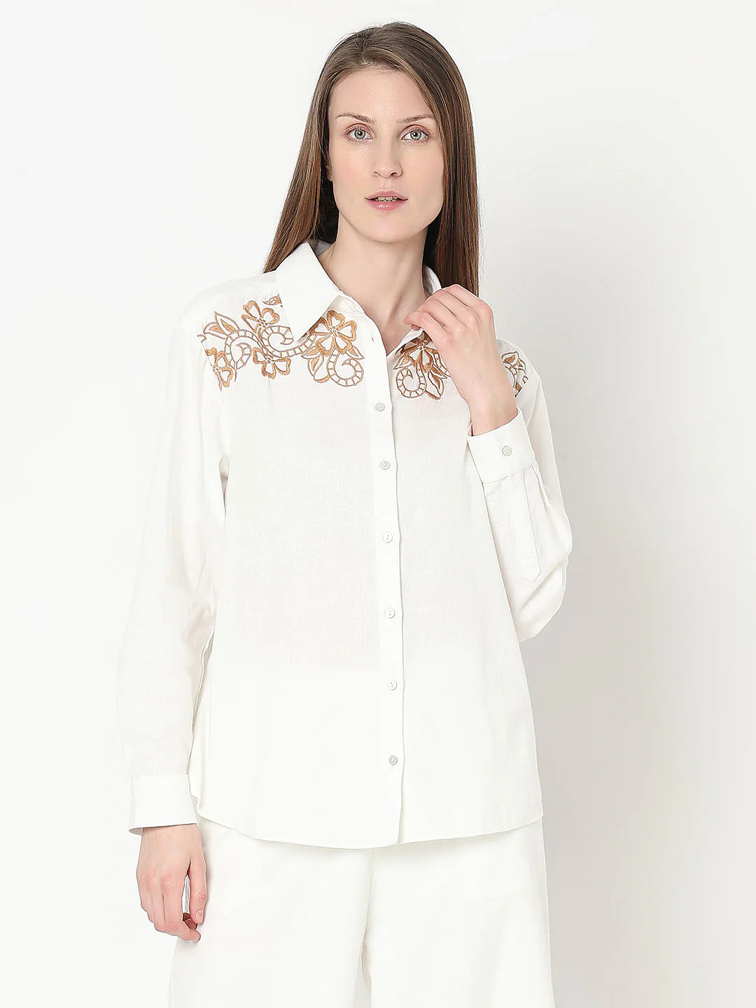 White Embroidered Co-Ord Set Shirt - Image 2
