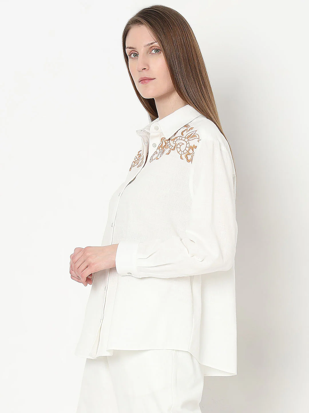 White Embroidered Co-Ord Set Shirt - Image 3
