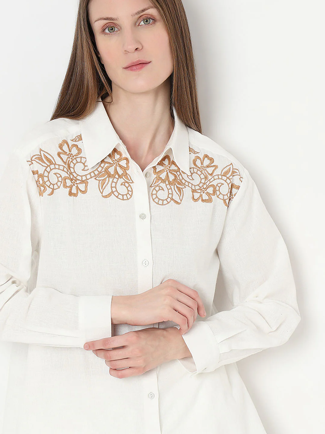 White Embroidered Co-Ord Set Shirt - Image 6