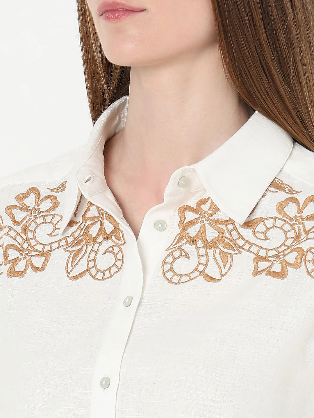 White Embroidered Co-Ord Set Shirt - Image 8
