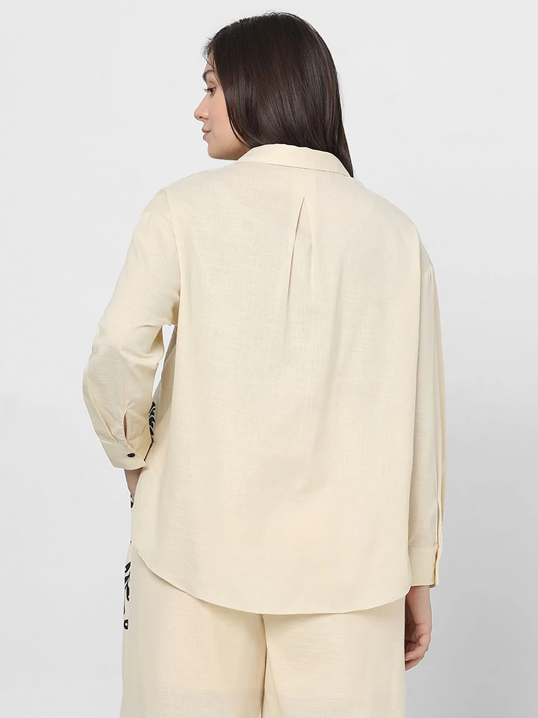 Curve Beige Printed Co-Ord Shirt - Image 4