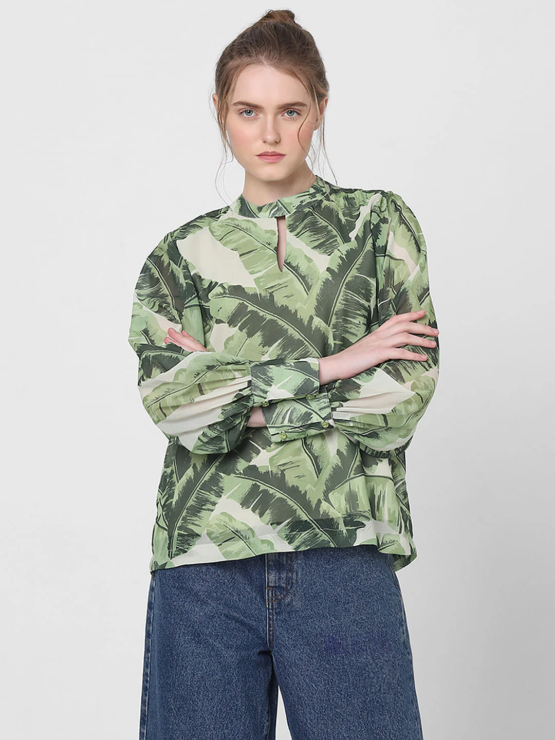 Green Tropical Print Top - Image 2