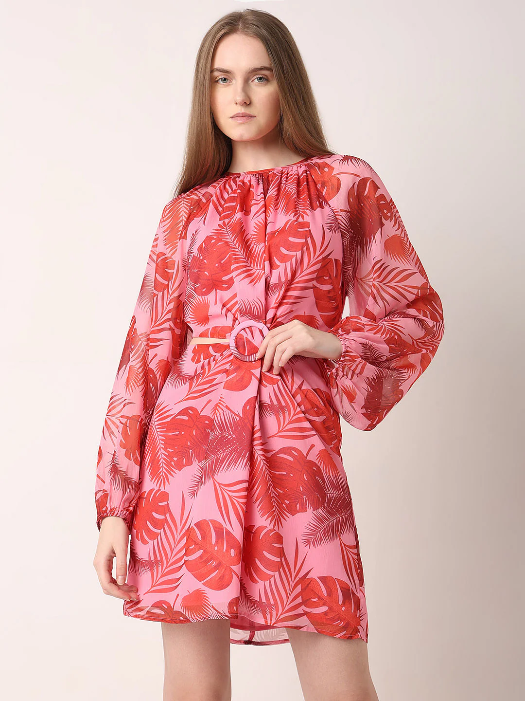 Pink Tropical Print Dress - Image 2