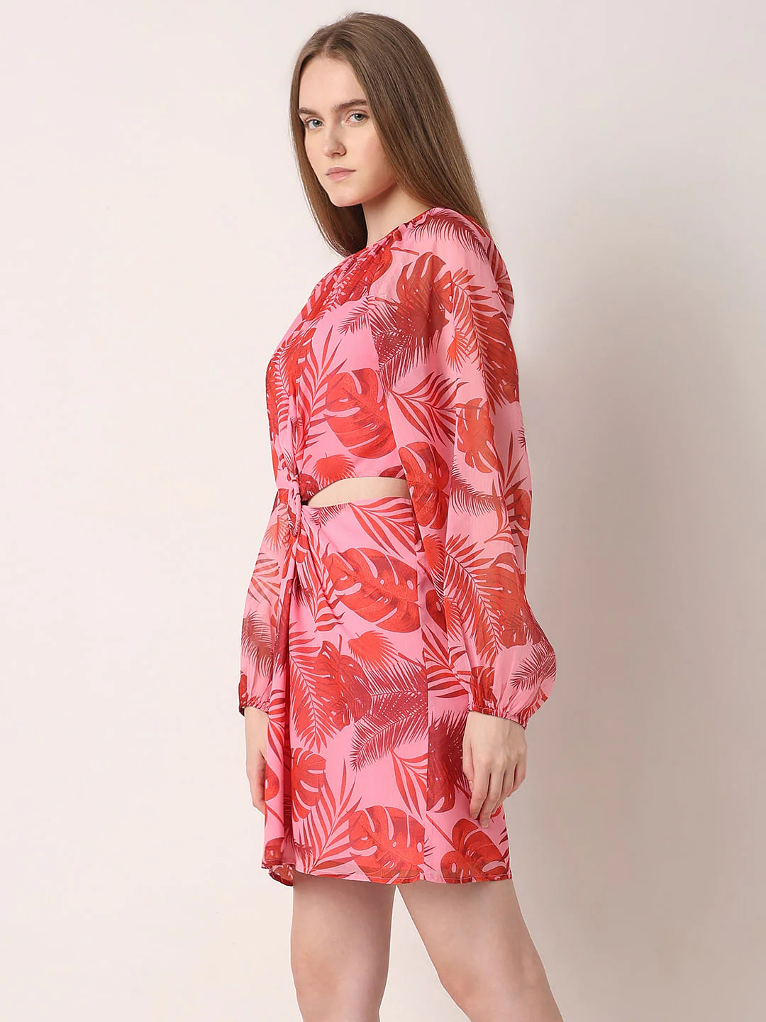 Pink Tropical Print Dress - Image 3