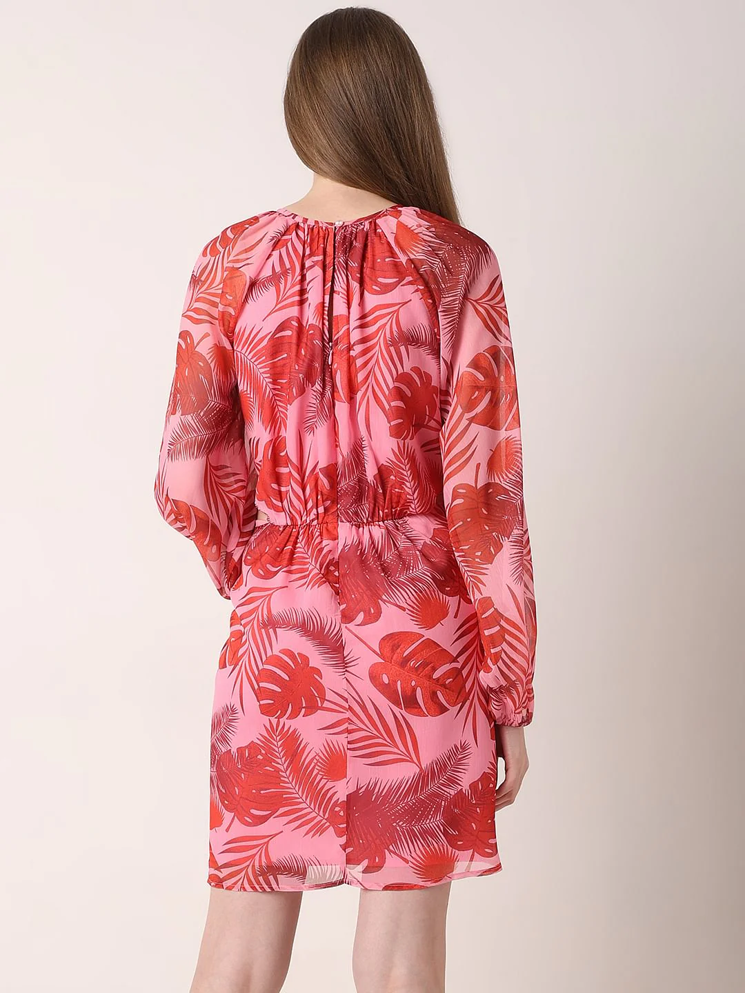 Pink Tropical Print Dress - Image 4