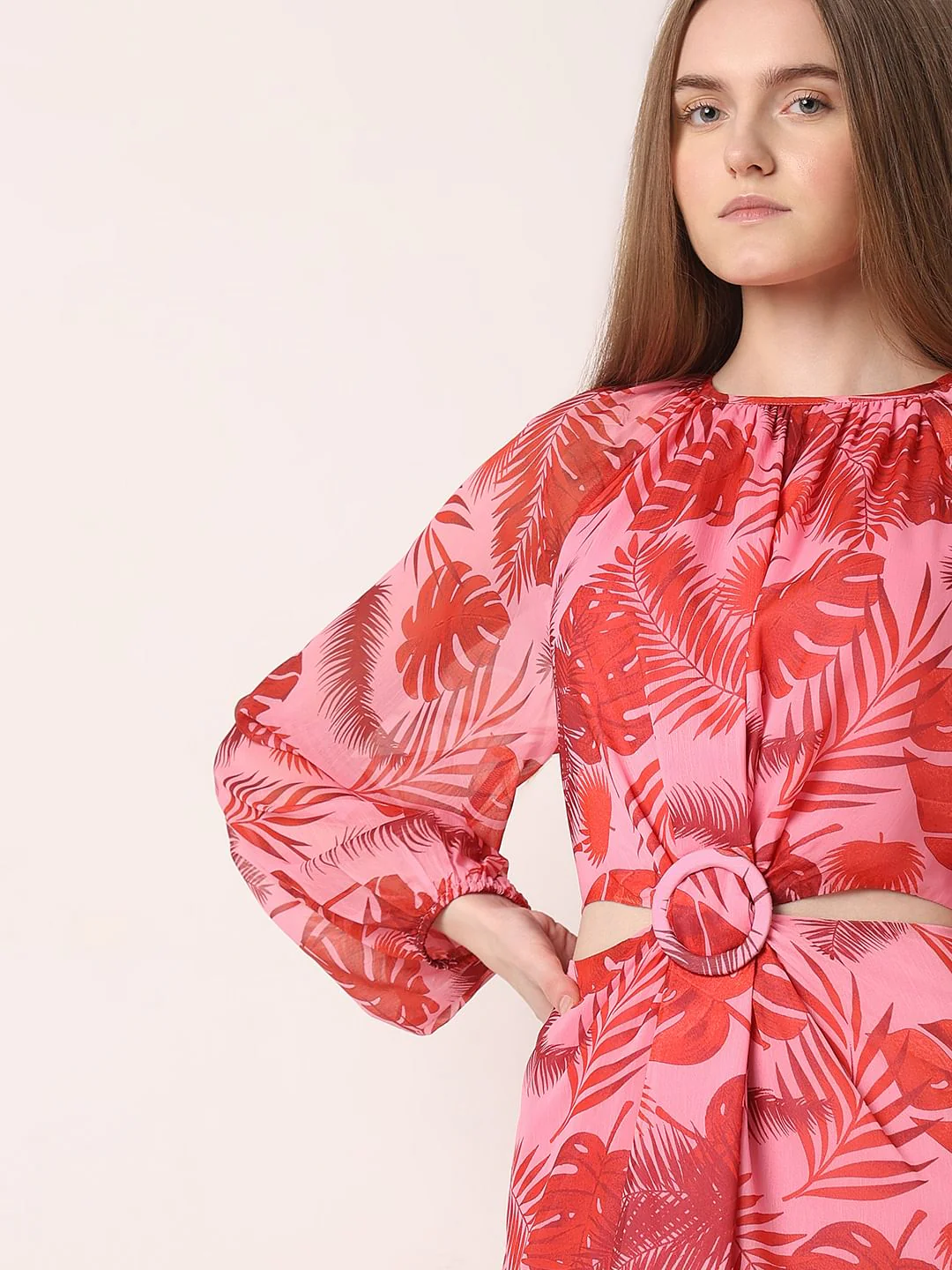 Pink Tropical Print Dress - Image 6