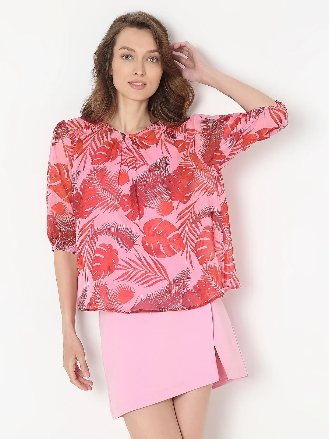 Pink Tropical Print Top - Image 2