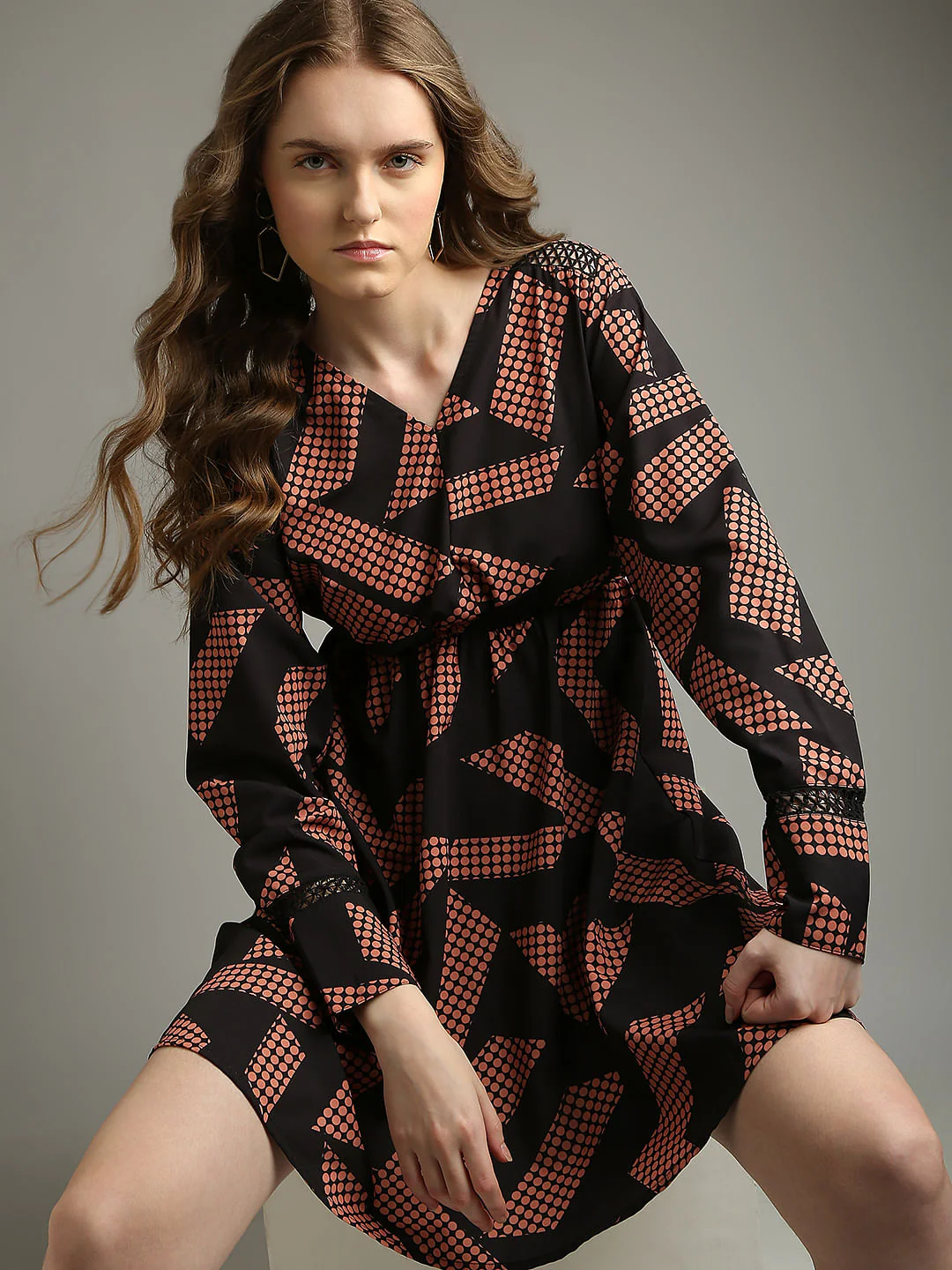 Black Geometric Print Dress