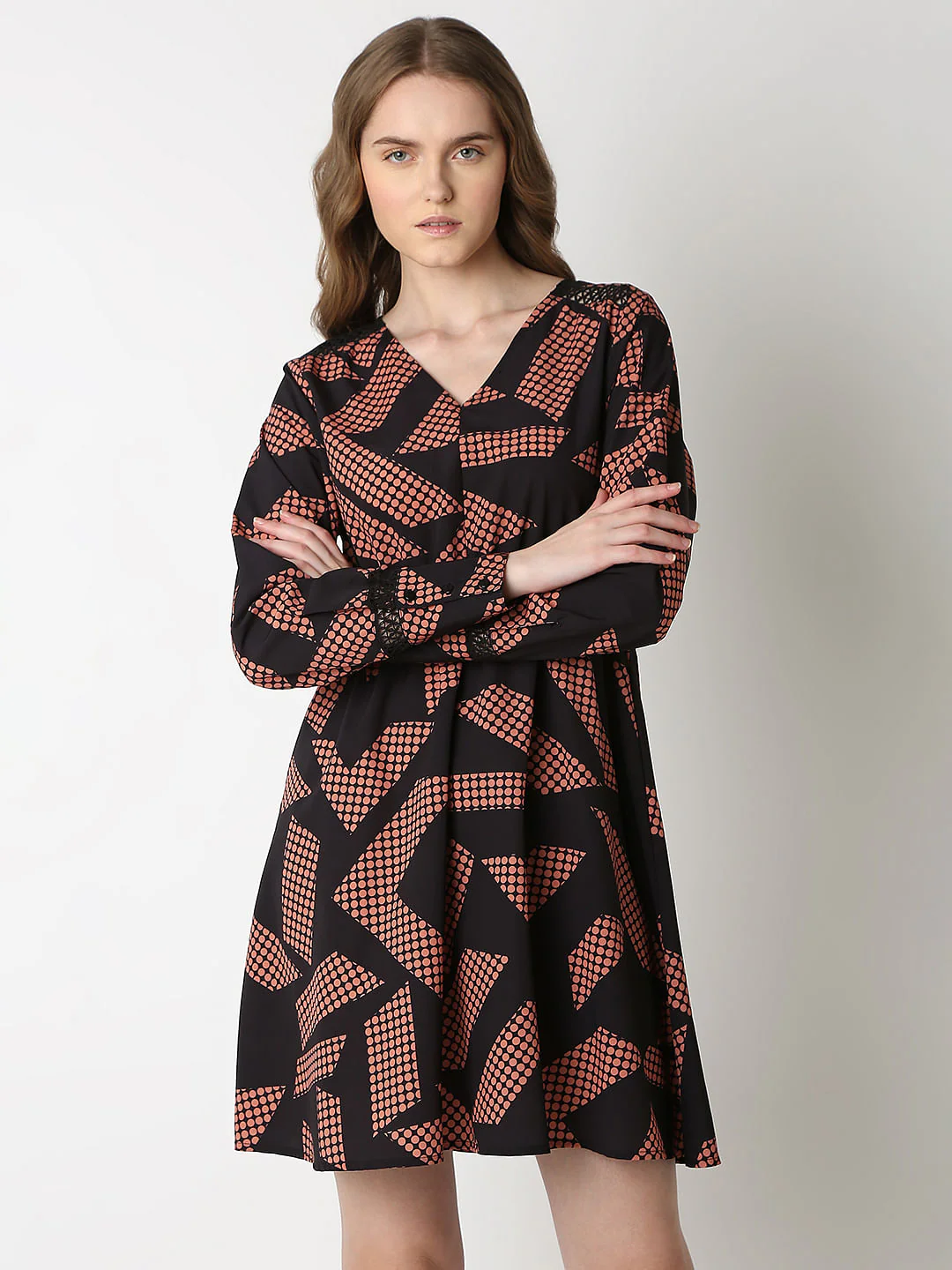Black Geometric Print Dress - Image 2