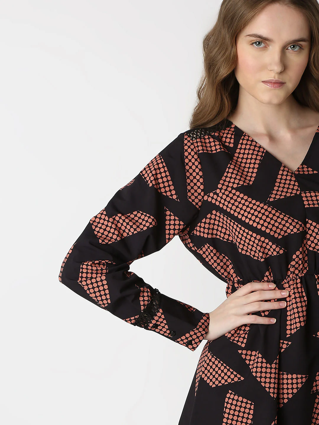 Black Geometric Print Dress - Image 6