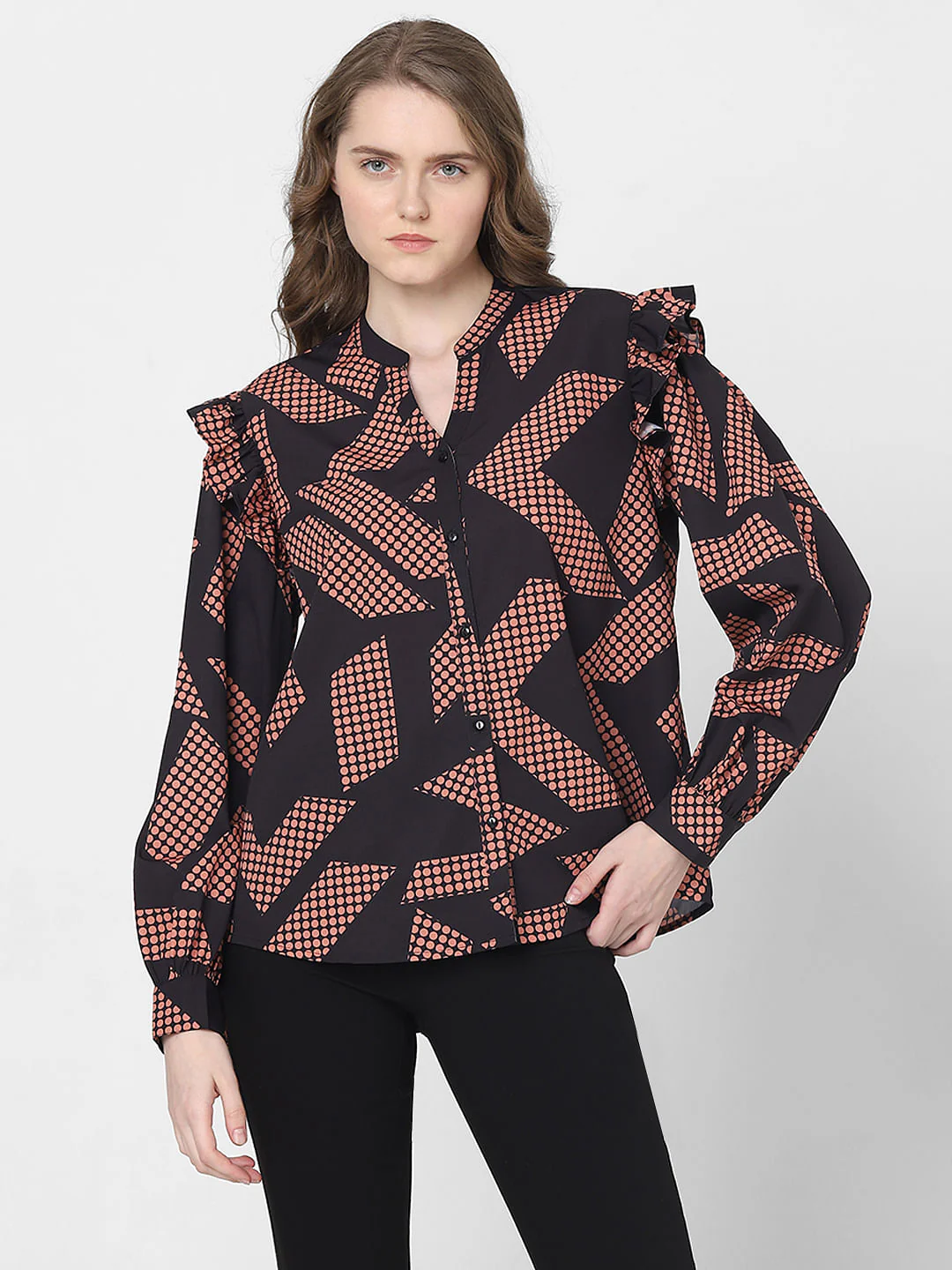Black Geometric Print Top - Image 2