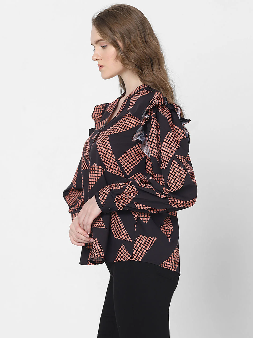 Black Geometric Print Top - Image 3