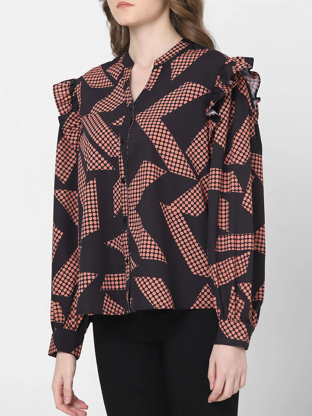 Black Geometric Print Top - Image 6