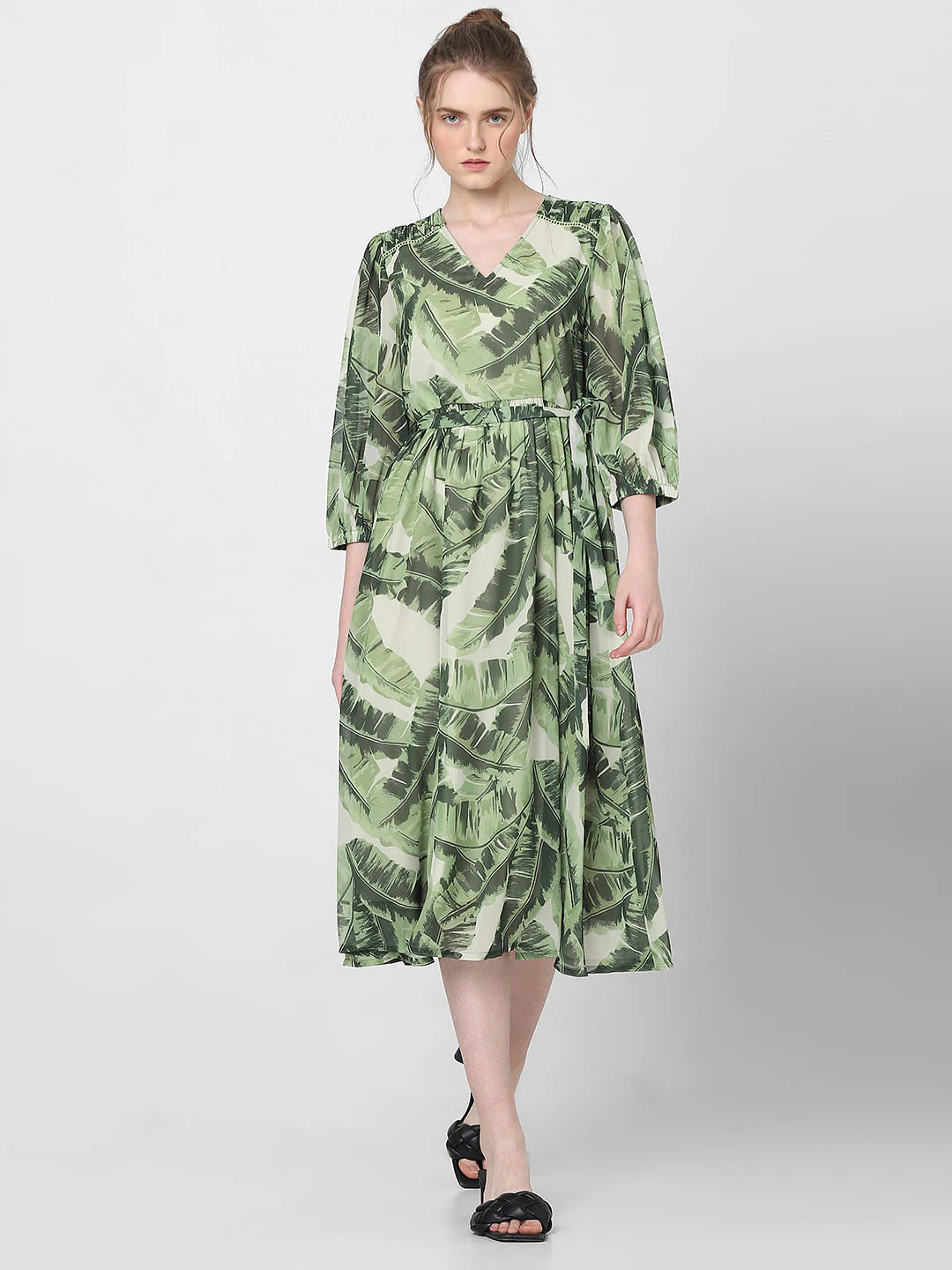 Green Tropical Print Midi Dress - Image 2