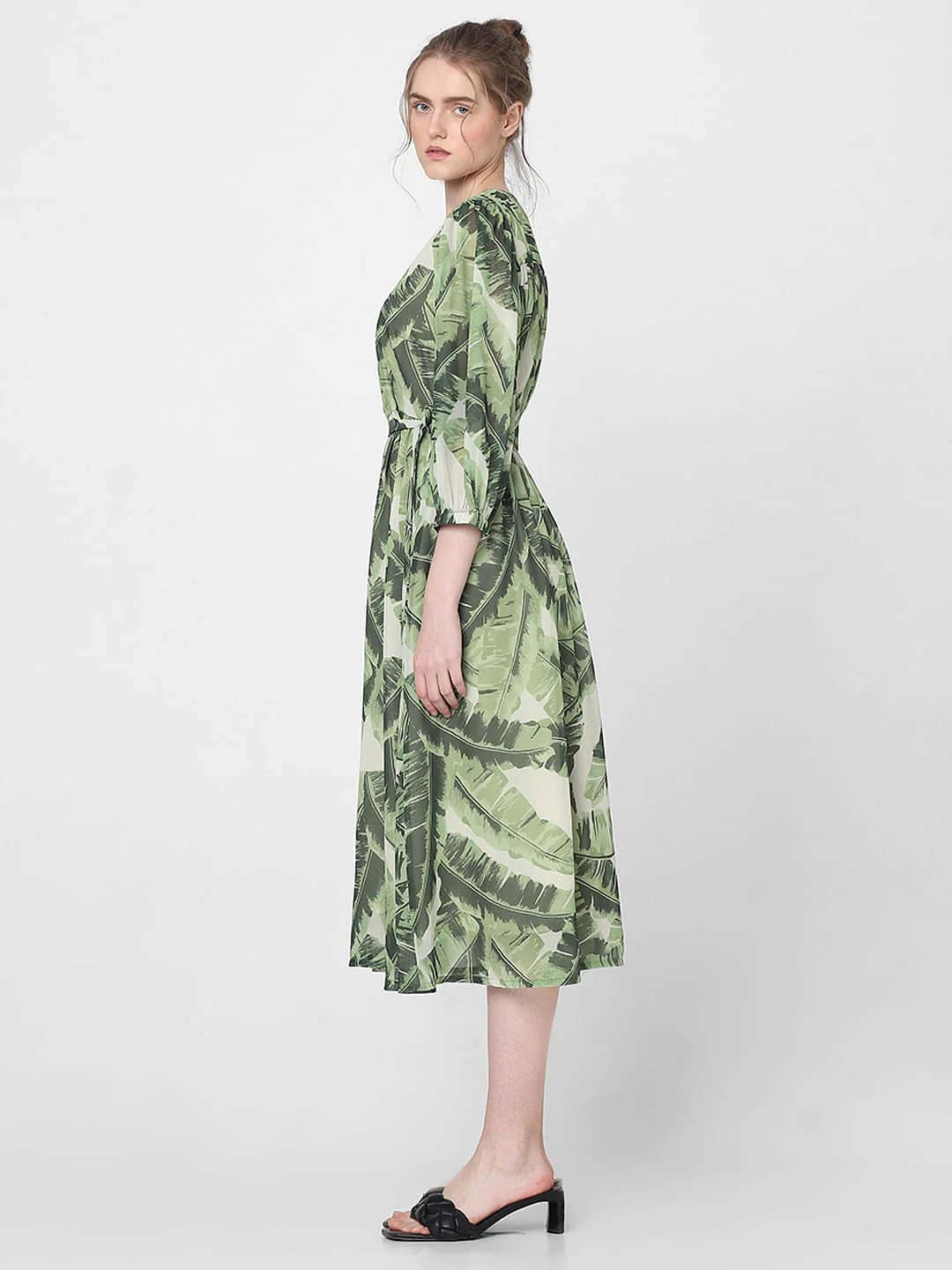 Green Tropical Print Midi Dress - Image 3