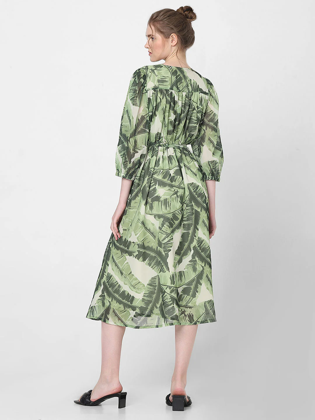 Green Tropical Print Midi Dress - Image 4