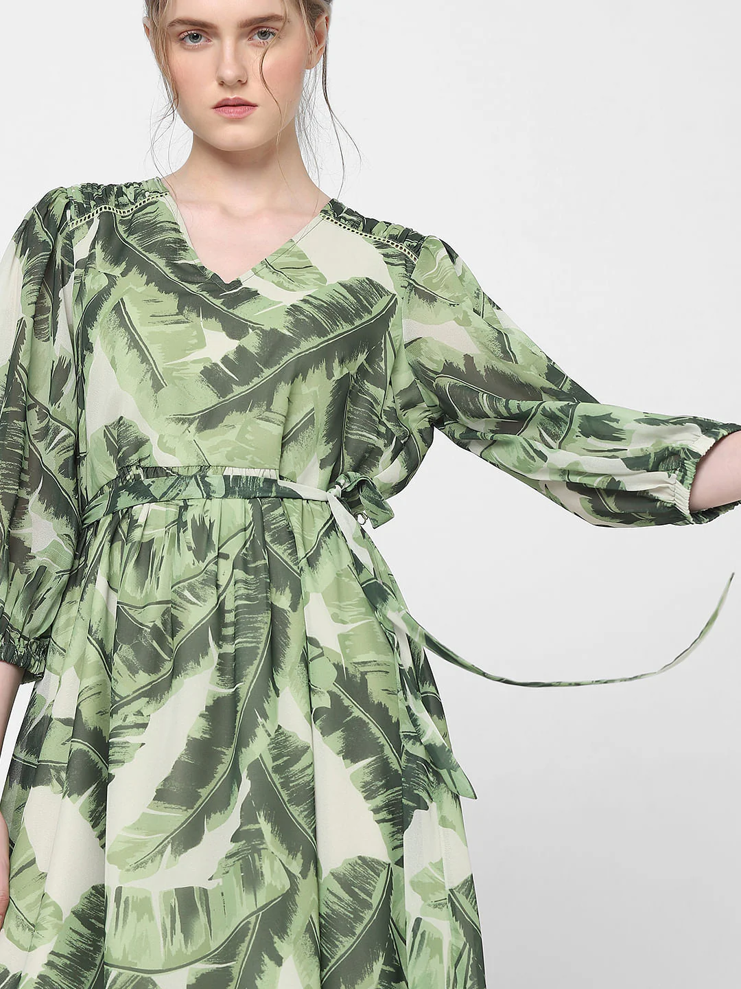 Green Tropical Print Midi Dress - Image 7