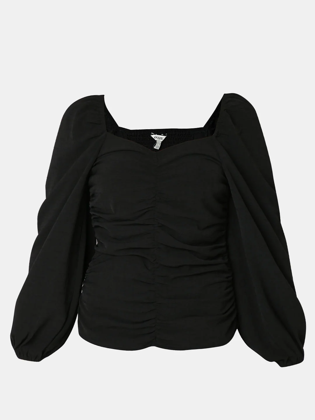 Black Ruched Volume Sleeves Top - Image 7