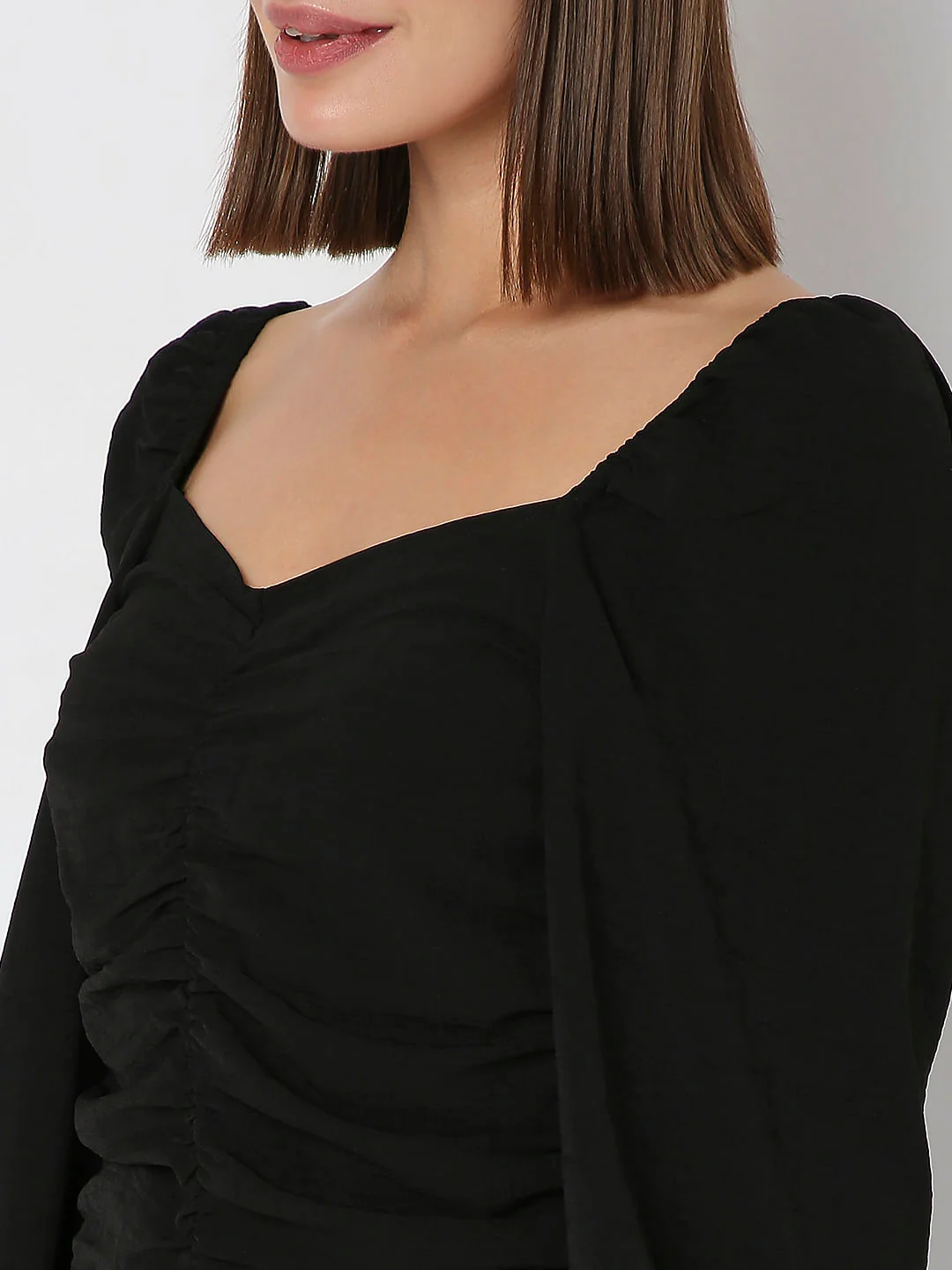 Black Ruched Volume Sleeves Top - Image 8