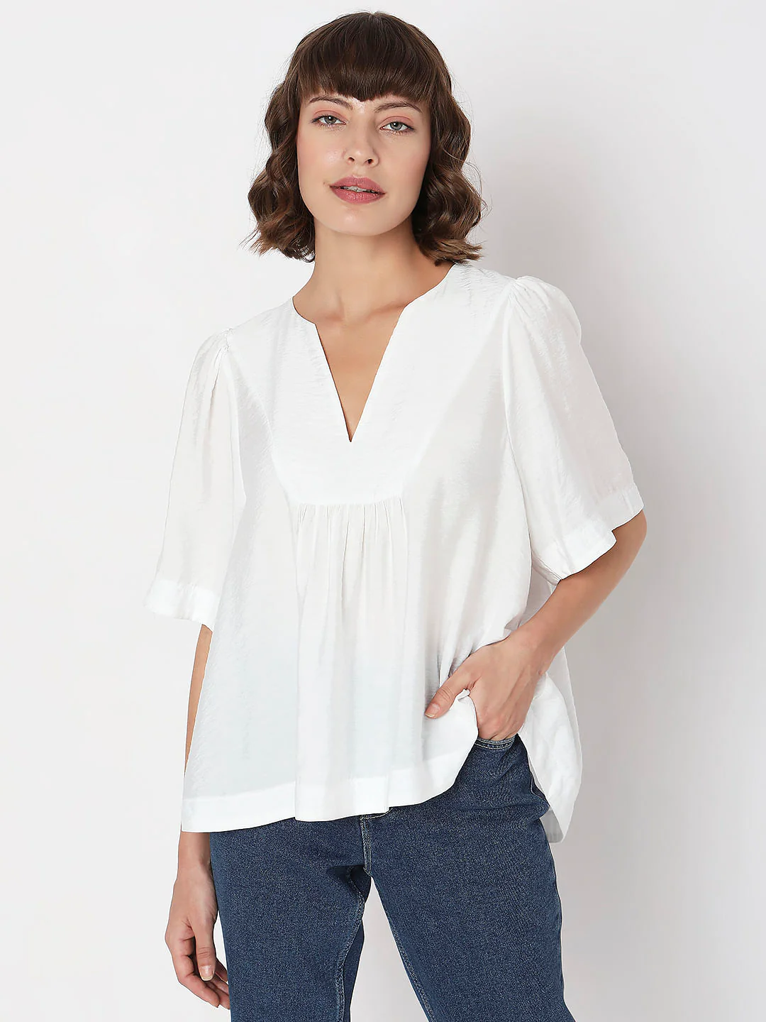 White V-Neck Flared Top - Image 2