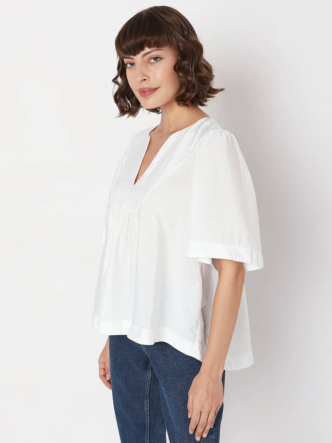 White V-Neck Flared Top - Image 3