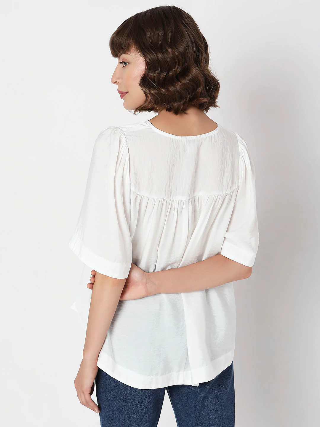 White V-Neck Flared Top - Image 4