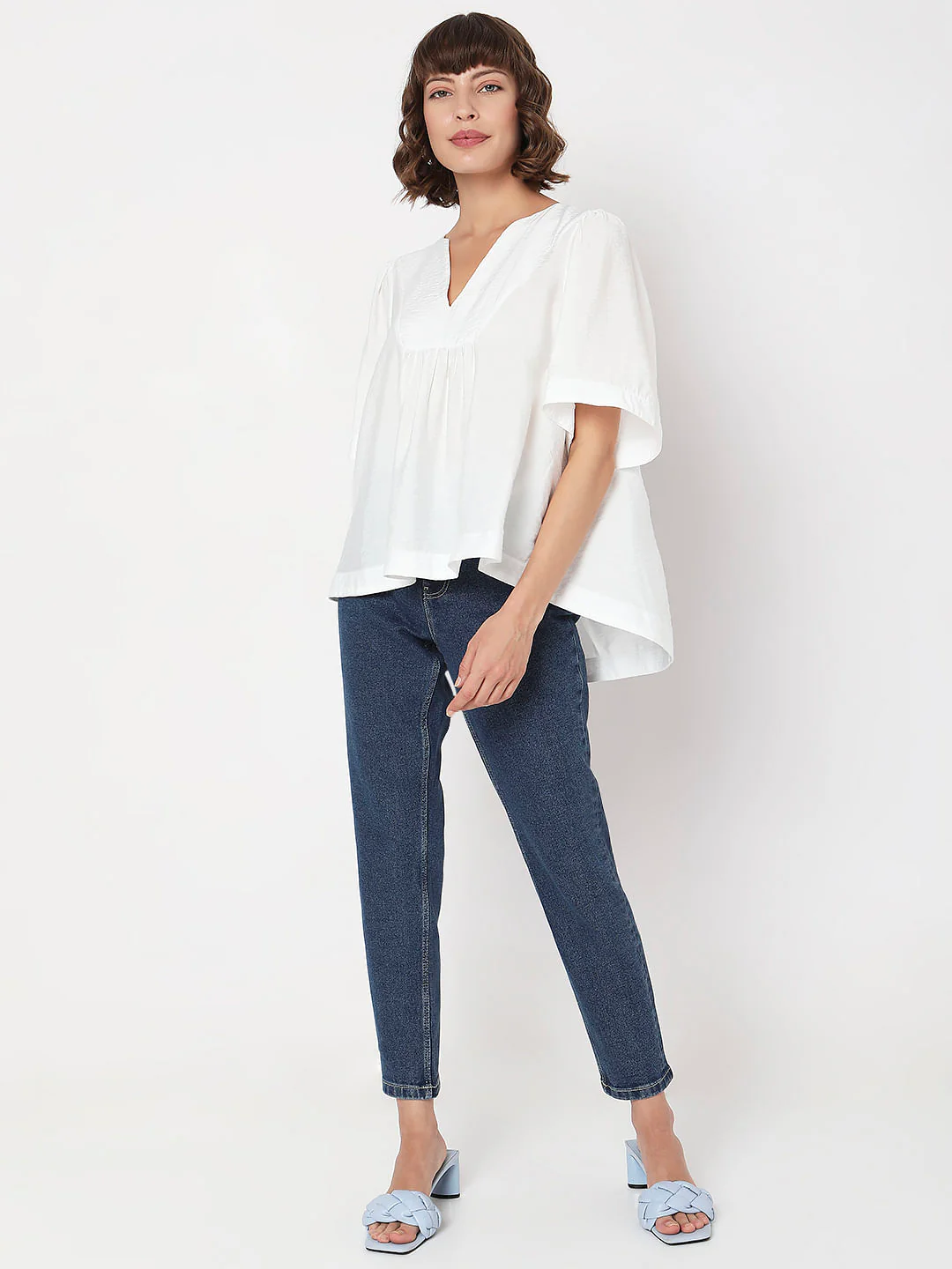 White V-Neck Flared Top - Image 5