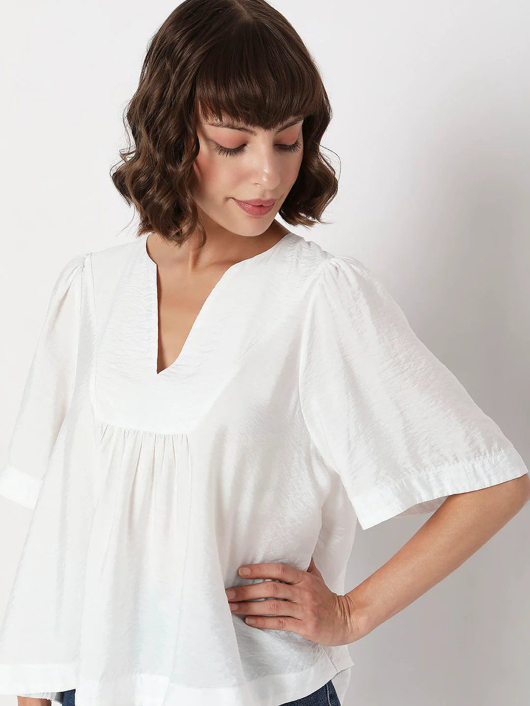 White V-Neck Flared Top - Image 6