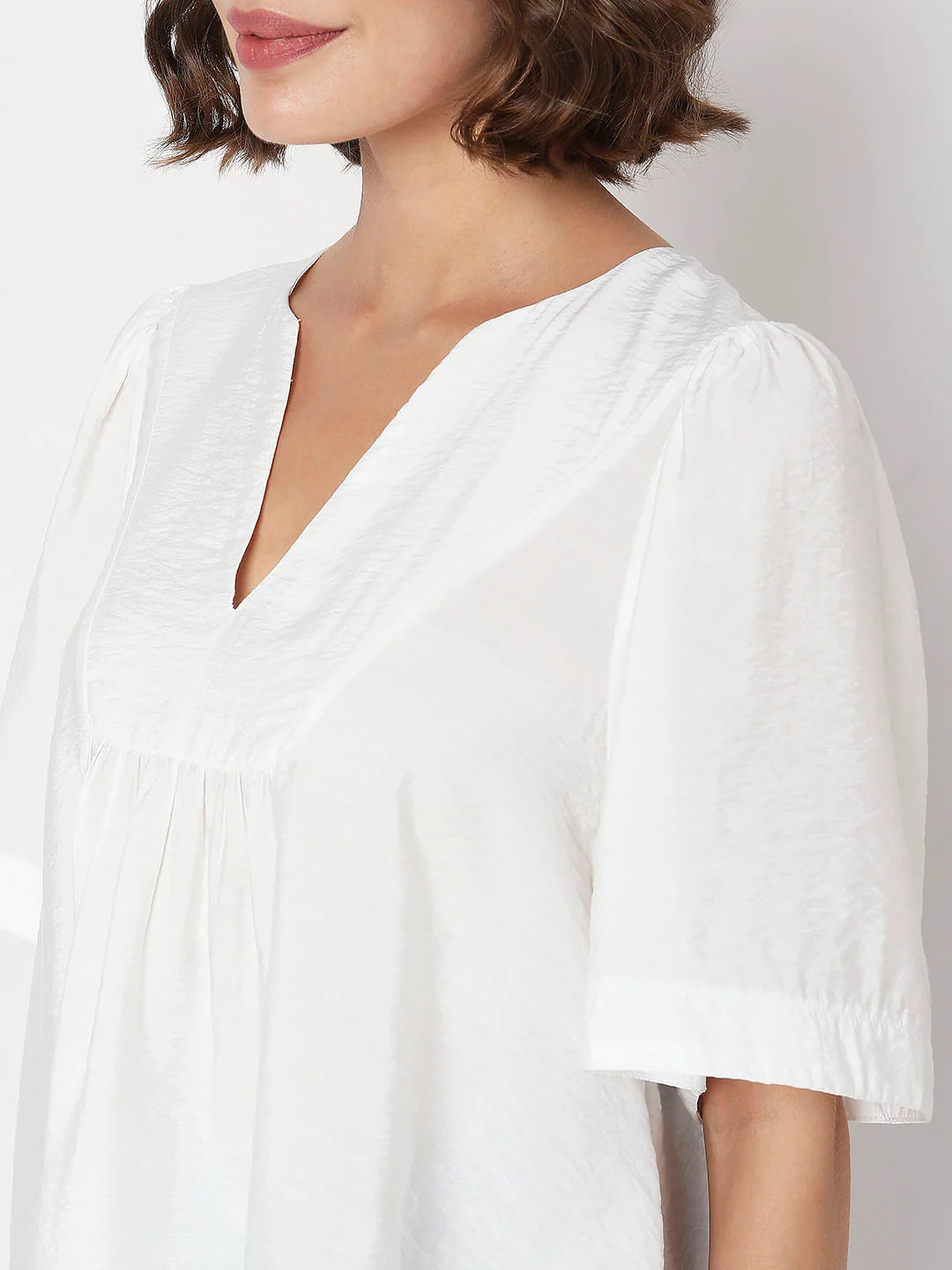 White V-Neck Flared Top - Image 8