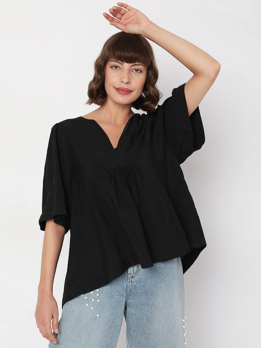 Black V-Neck Flared Top - Image 2