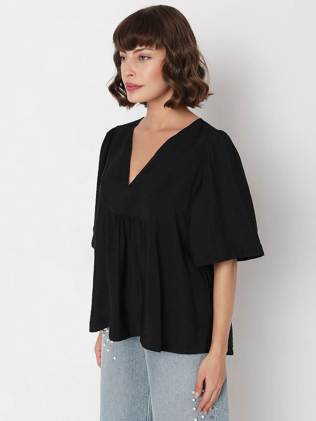 Black V-Neck Flared Top - Image 3
