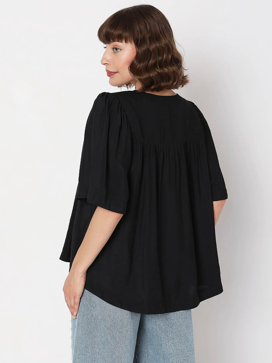 Black V-Neck Flared Top - Image 4