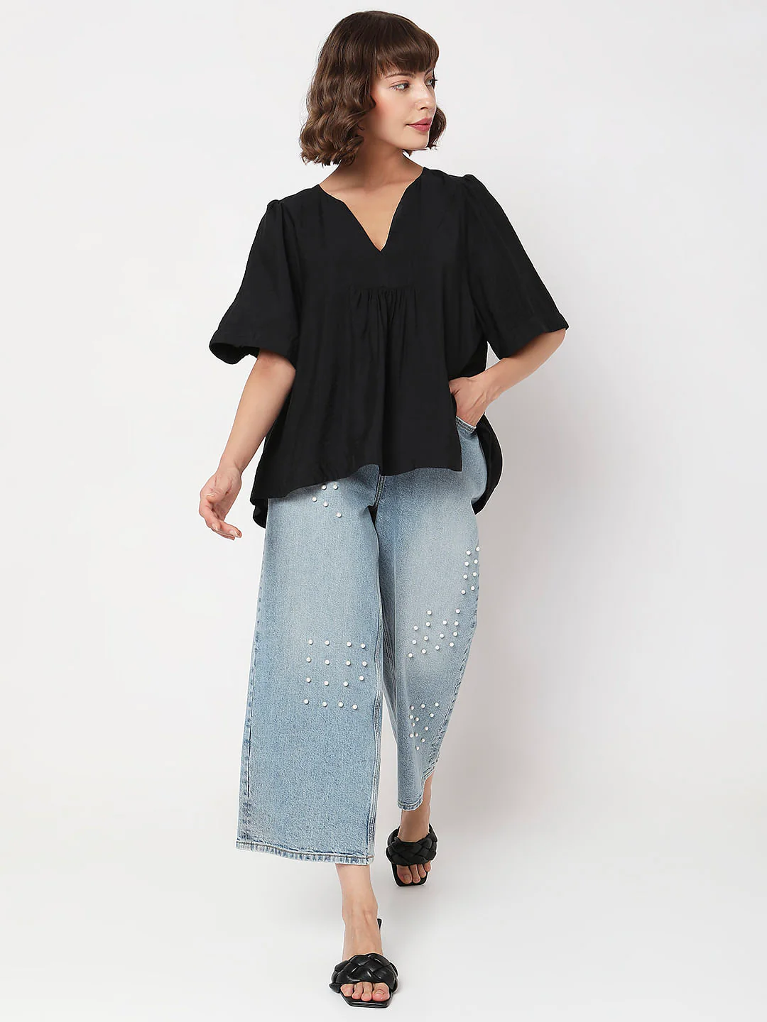 Black V-Neck Flared Top - Image 5