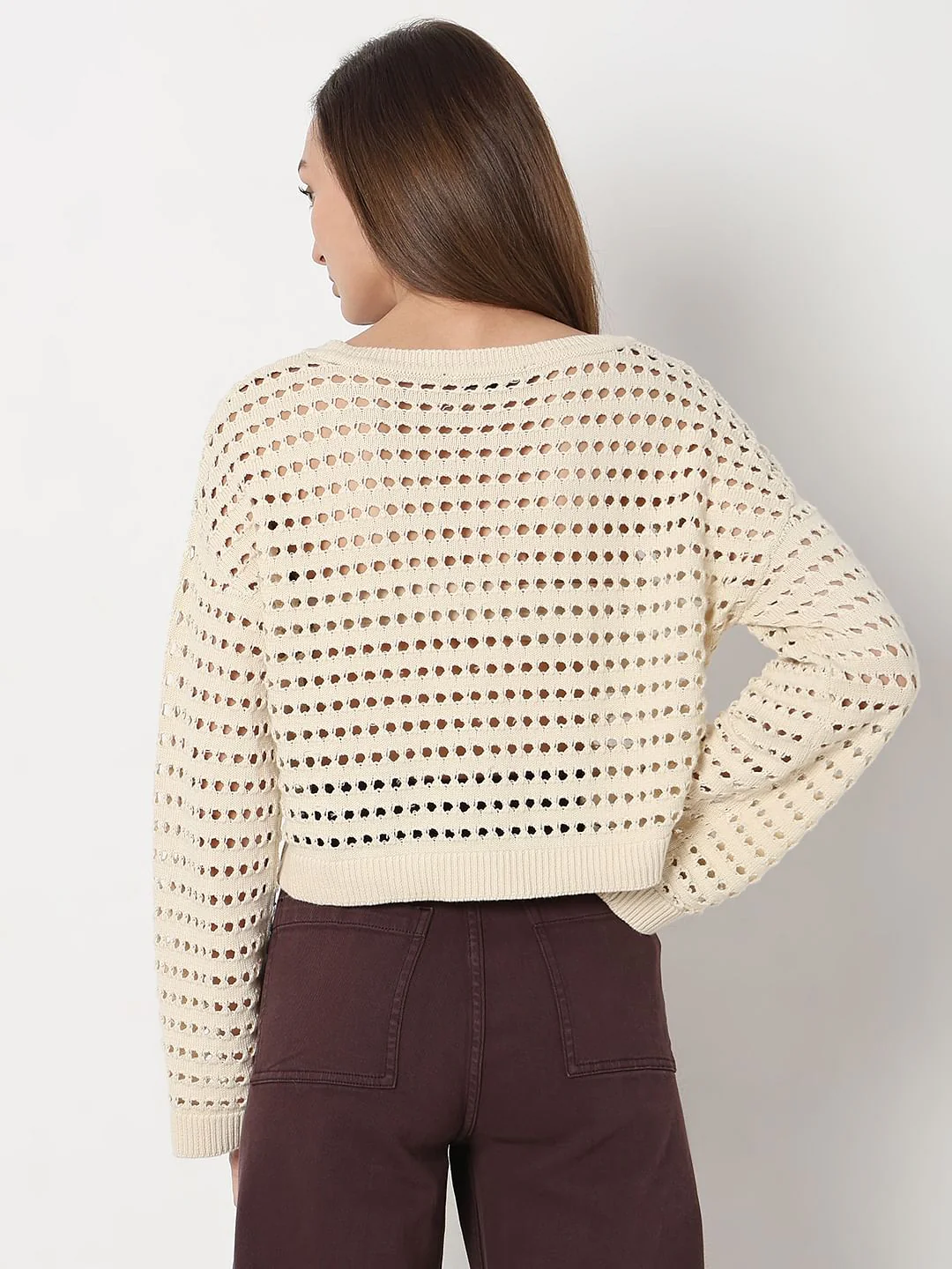 Ecru Knit Flared Sleeves Top - Image 4