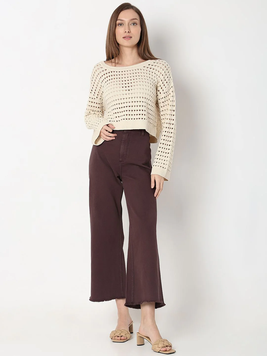 Ecru Knit Flared Sleeves Top - Image 5