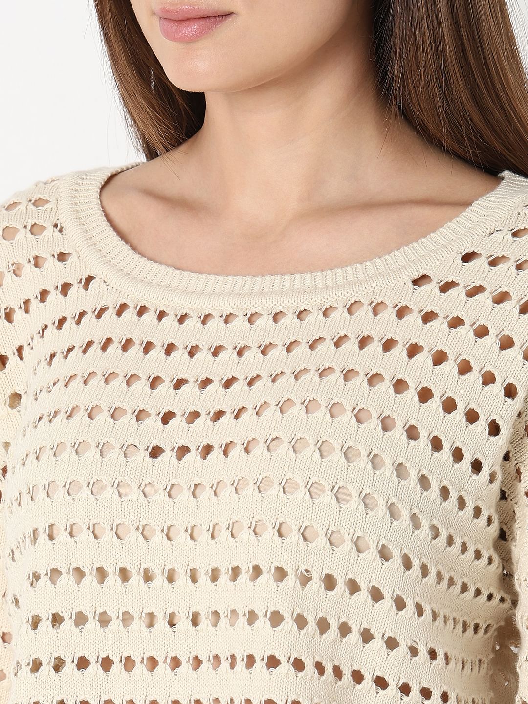 Ecru Knit Flared Sleeves Top - Image 8