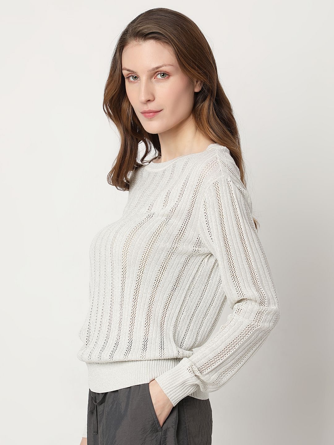 Light Grey Lurex Knit Pullover - Image 3