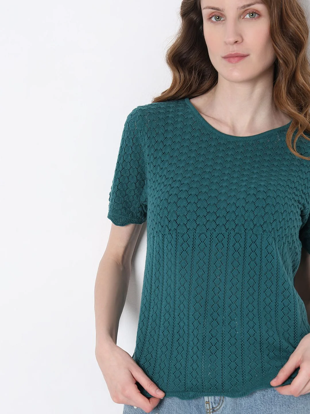 Green Textured Knit Top - Image 6
