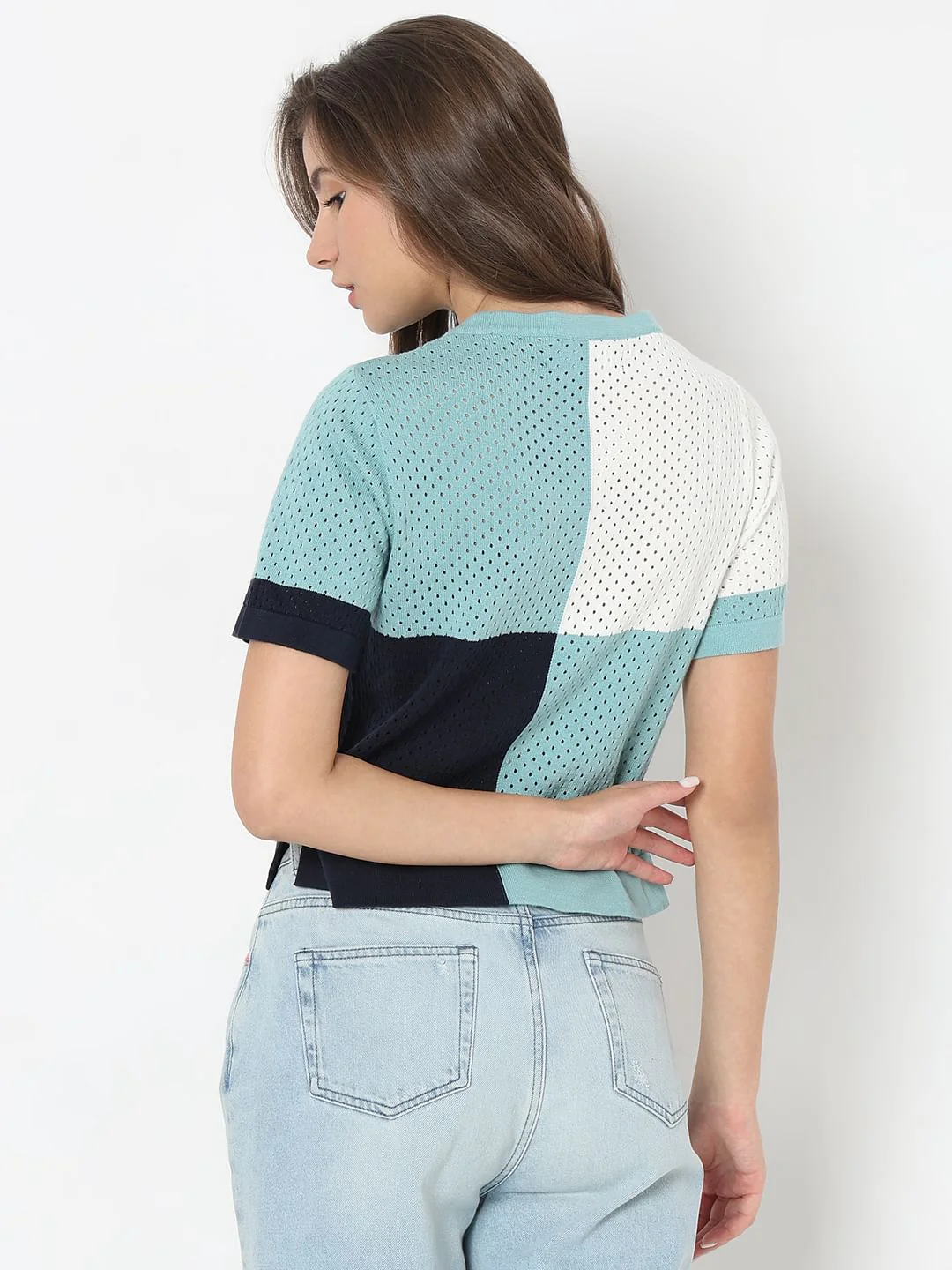 Blue Colourblocked Knit Top - Image 4