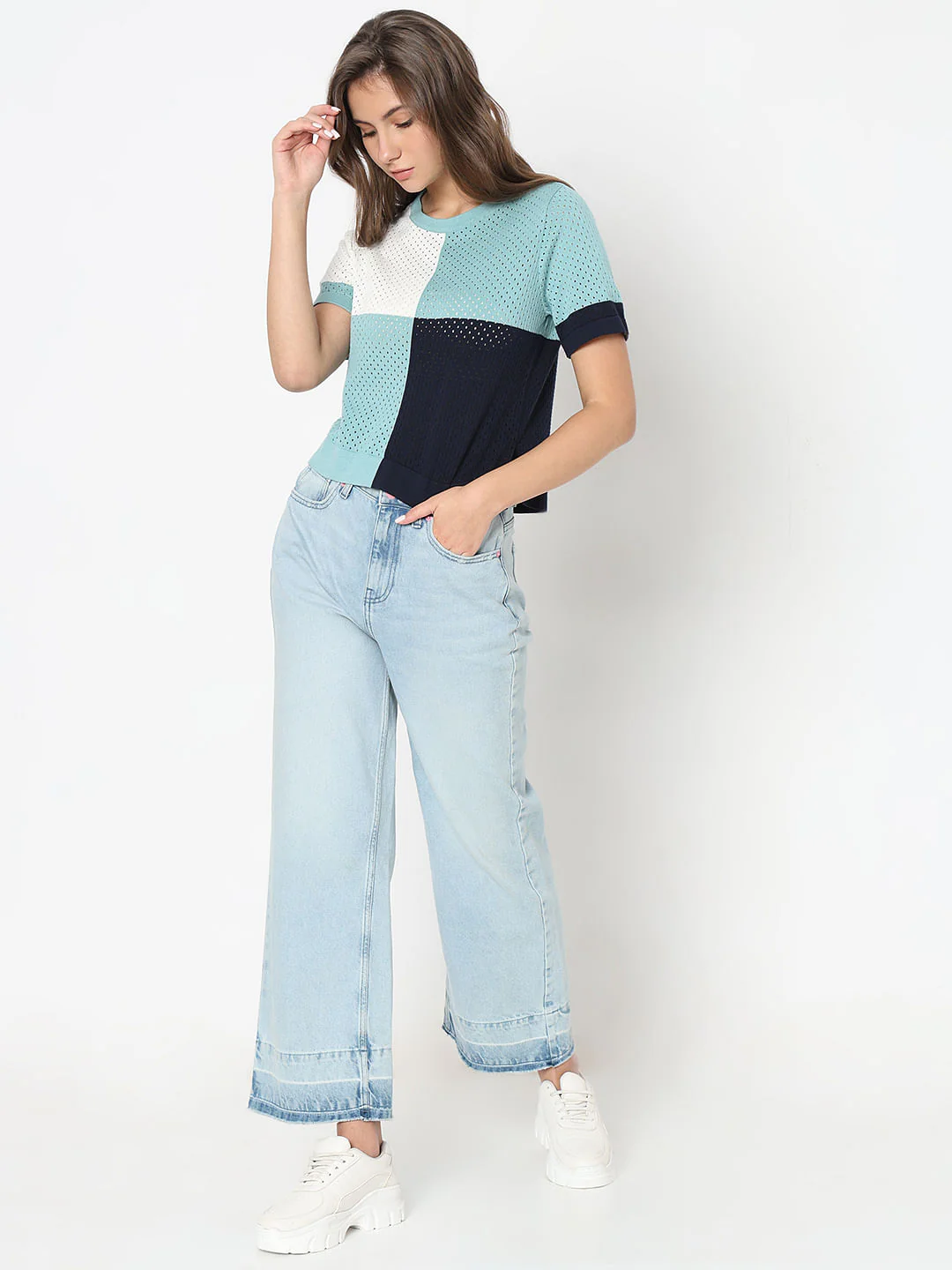 Blue Colourblocked Knit Top - Image 5