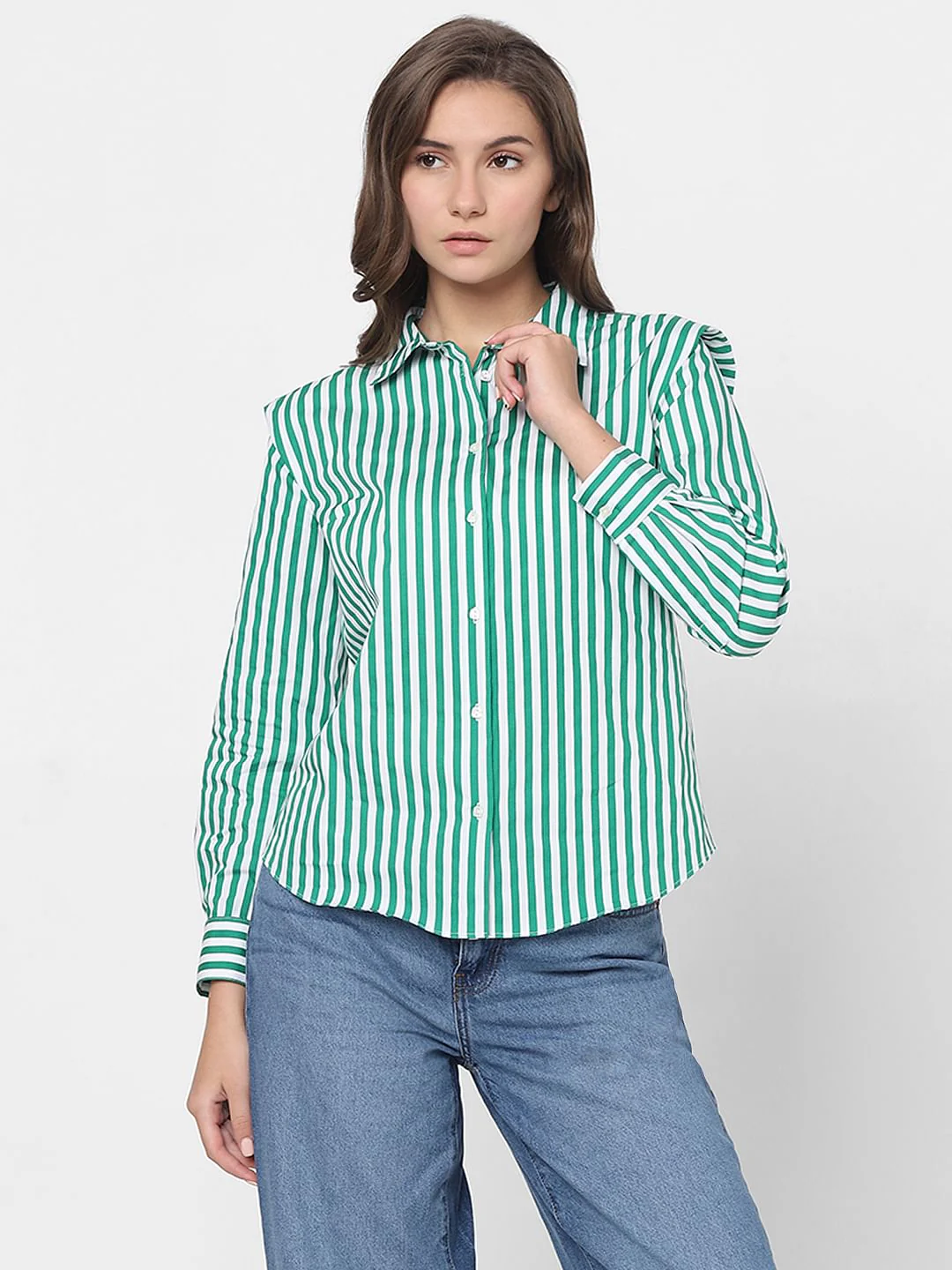 White & Green Striped Shirt - Image 2