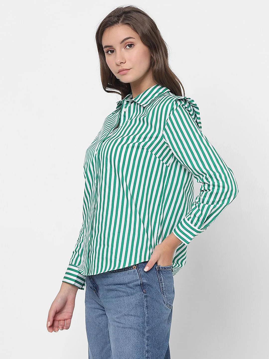 White & Green Striped Shirt - Image 3