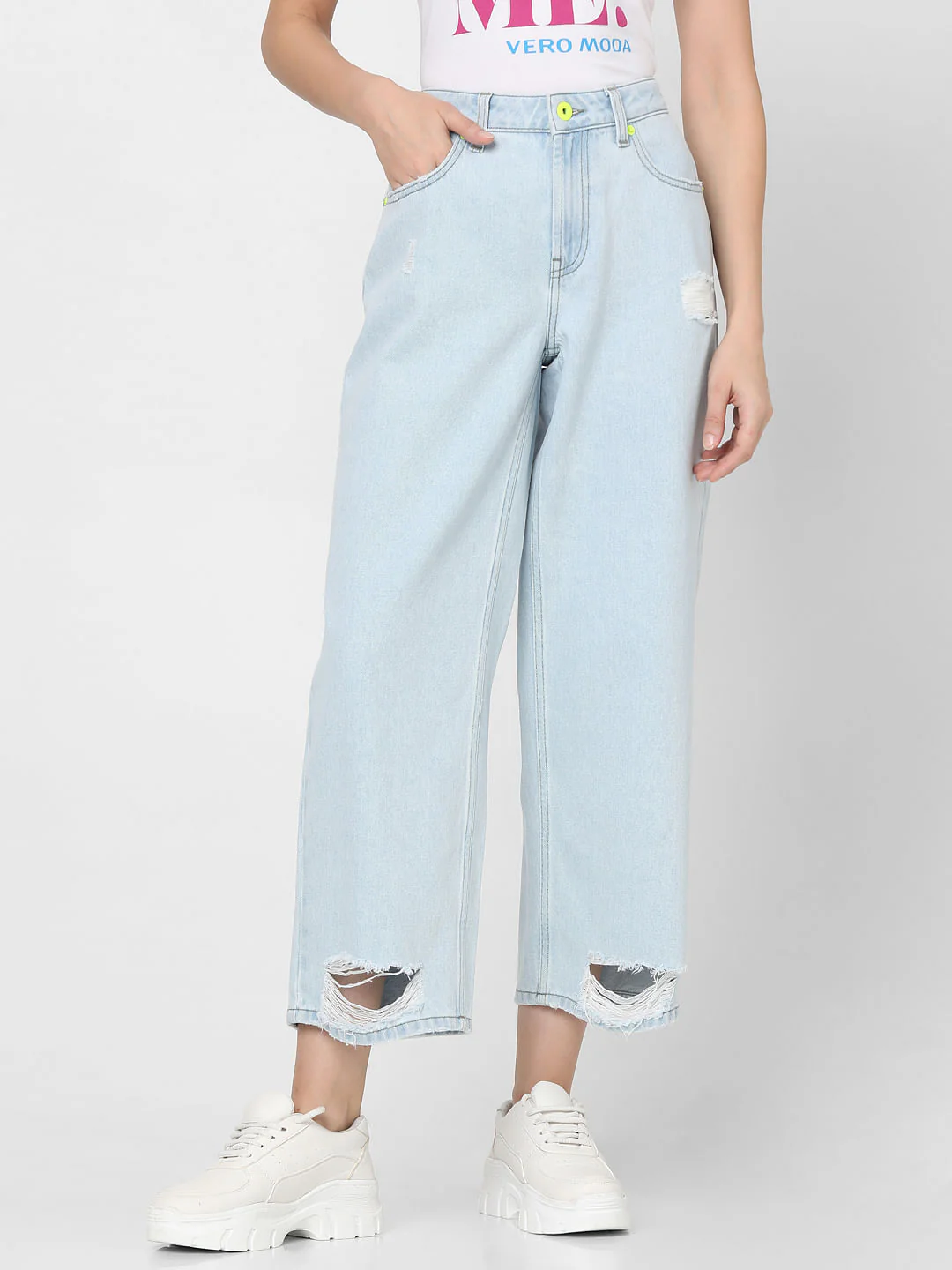 Light Blue Distressed Zoey Wide-Leg Jeans - Image 2